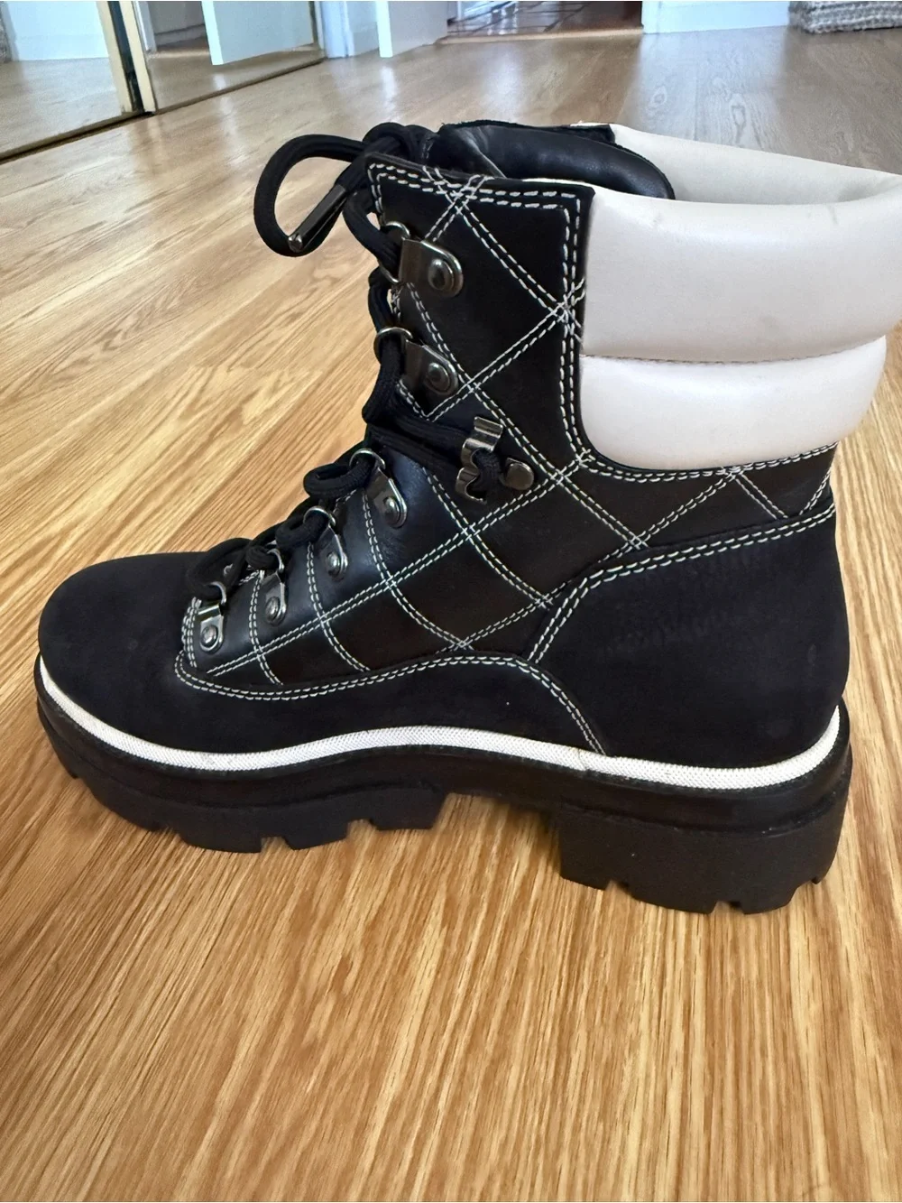 TORY BURCH Miller Lug Hiker Boot Black / White
